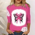 thumbnail image 1 of qelini Womens Blouses 3/4 Sleeve Work Casual Breast Cancer Awareness Support Workout Tops Plus Size Round Neck Ribbon Graphic Fall Casual Comfy Vacation Shirts Athletic M, 1 of 4