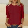 thumbnail image 1 of qelini Womens Blouses 3/4 Sleeve Work Casual Fall and Winter Loose Solid Color Round-Neck Mid-length Plus Size Pullover Tops Fashion Arrivals Lightweight and Wine 3X, 1 of 6