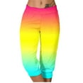 thumbnail image 1 of qelini Womens Capris Pull on Pants Basic Edition Plus Size Summer Gathering Gradient Printing Elastic Waist Breathable Loose Casual Lightweight 2024 Fashion Cropped Trousers Pants Multicolor 3XL, 1 of 6