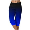 thumbnail image 1 of qelini Womens Capris Pull on Pants Basic Edition Plus Size Summer Gathering Gradient Printing Elastic Waist Breathable Loose Casual Lightweight 2024 Fashion Cropped Trousers Pants Blue L, 1 of 6