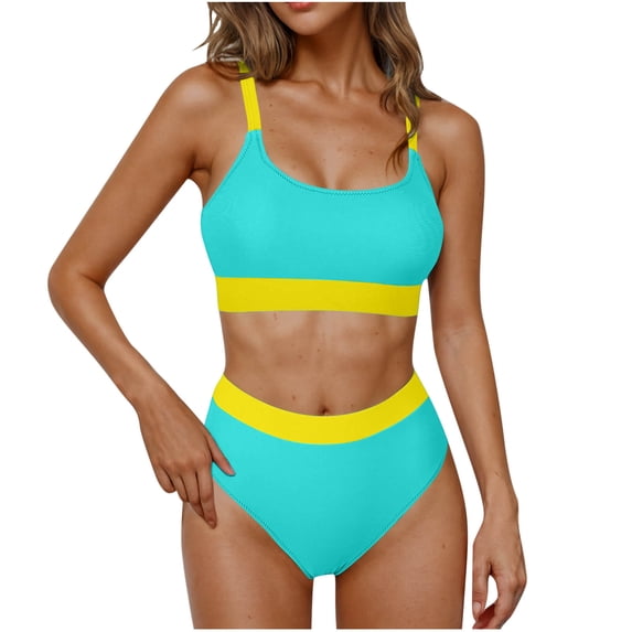 qelini Womens High Waisted Bikini Two Piece Bikini Sets Solid Color Bathing Suits Summer Swimwear
