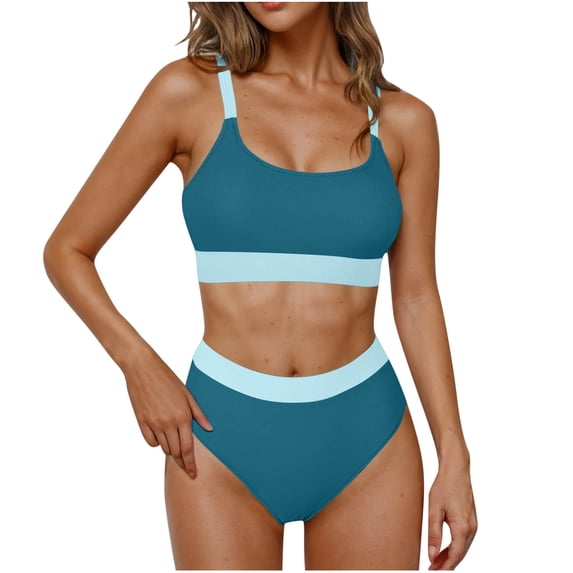 qelini Womens High Waisted Bikini Two Piece Bikini Sets Solid Color Bathing Suits Summer Swimwear