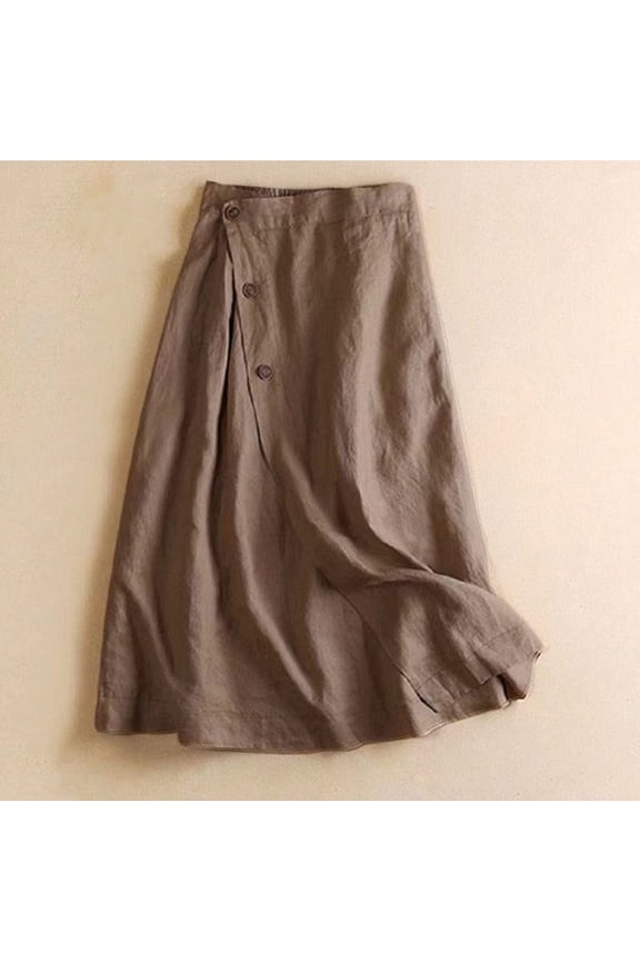 Womens Linen Skirt Pocket Loose Long Skirt High Waist Straight Skirt Botton Solid Color Summer Skirt