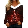 thumbnail image 1 of qelini Womens Long Sleeve Shirts Christmas Furry V Neck Pullover Xmas Tree Print Tops Funny Holiday Clothes, 1 of 4