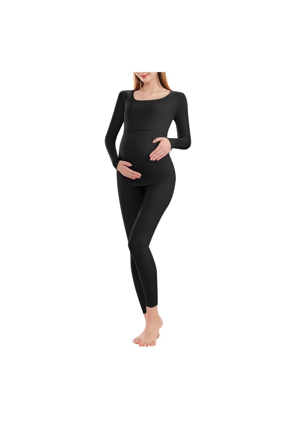Womens Maternity Pajama Sets Plus Size Sleepwear Crew Neck Long Sleeve Loungewear Solid Color Homewear