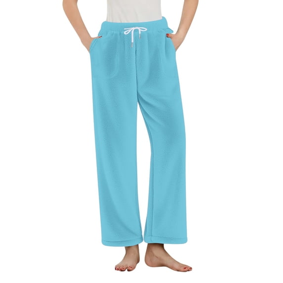 qelini Womens Pajama Pants Elastic Waist Straight Leg Pants Solid Drawstring Loungewear Pants Stylish PJs Bottoms