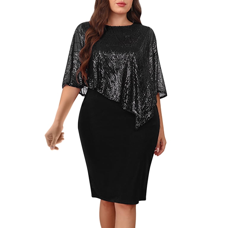 chinese dress ladies Ever-Pretty Glitter Twist Knot See-Through Long Sleeve Tea-Length Midi Dress main image 1