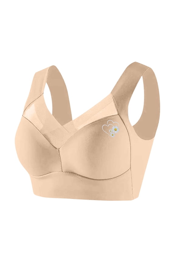 Womens Seamless Wireless Bras Full Cup Adjustable Padded Wirefree Breathable No Steel Ring Gathering Underwear Push Up Shaping Sport Bras Khaki XXXXXL
