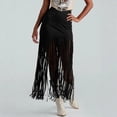 thumbnail image 1 of qelini Womens Suede Skirt High Waist Loose Long Skirt Elastic Waist Straight Skirt Fringe Hem Solid Color Skirt, 1 of 4