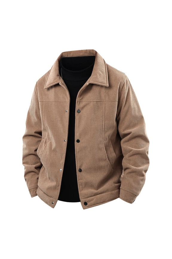 Work Jacket for Men Long Sleeve Fleece Lined Collared Coats Solid Button Down Jackets Thermal Winter Outerwear