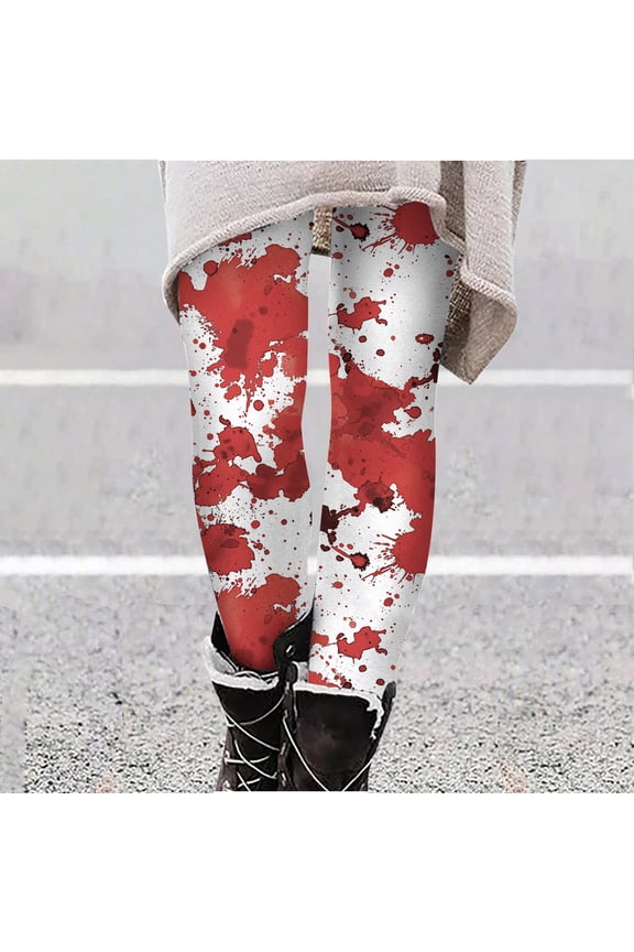 Workout Pants Women Plus Size with Pockets Yoga Pants Pull on Fall and Winter Halloween Printed High Elast Waist Gym Athletic Running 1PC Fashion Lightweight Red 3XL