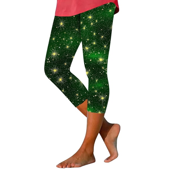 qelini St Patricks Day Leggings for Women Plus Size Capris Pants Elastic Waist Print Ankle Pants Summer Daily Wear