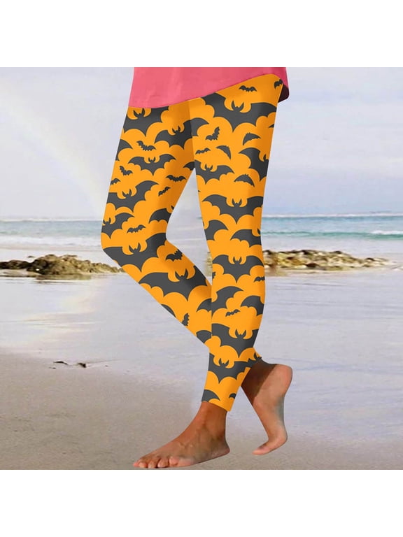 Yoga Pants for Women with Pockets Halloween Workout Pants Pull on Fall and Winter Pumpkin Printed High Elast Waist Soft Skinny Trendy 1PC Fashion Lightweight Multicolor L