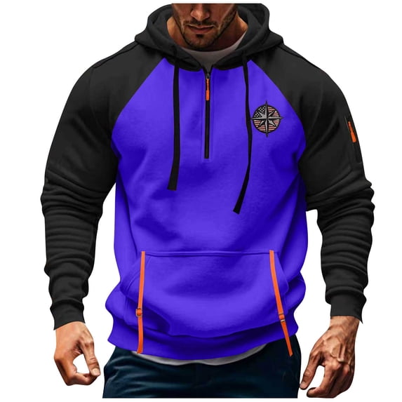 qelini Zip up Hoodies for Men with Pockets Long Sleeve Sweatshirts Colorblock Drawstring Hooded Jackets Casual Tops