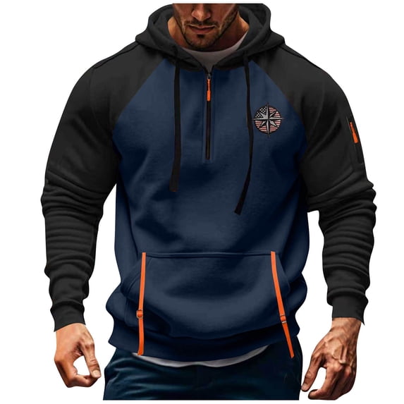 qelini Zip up Hoodies for Men with Pockets Long Sleeve Sweatshirts Colorblock Drawstring Hooded Jackets Casual Tops