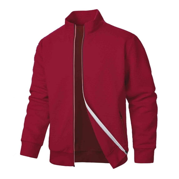 qelini Zip up Jackets for Men Long Sleeve Stand Collar Coats Solid Lightweight Jackets Casual Winter Outerwear