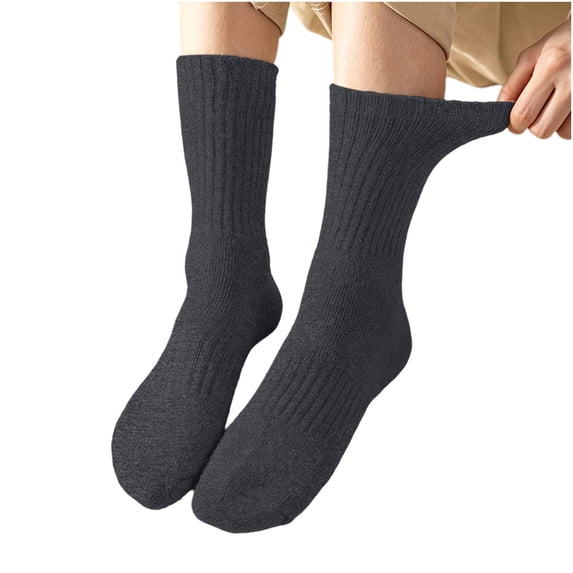 qelini Thick Crew Socks for Women Plus Size Warm Cozy Mid Calf Socks Fall Winter Floor Socks Solid Color Socks