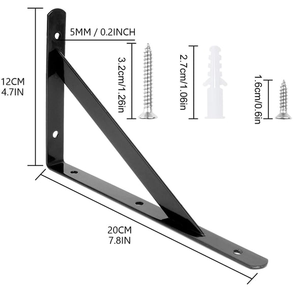qewtrs 10 Pack Shelf 5 x 8 inch - Heavy Duty Floating Shelf - Black Metal Triangle Wall Shelf Bracket Shelf Support Angle L (200x120mm) gtr