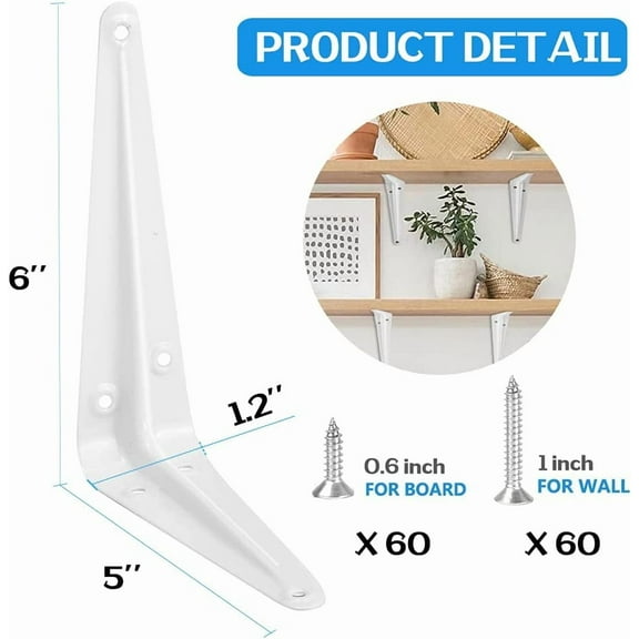 qewtrs 20 Pack Shelf 12 Inches White Heavy Duty Steel Metal L for Shelves J Wall Angel Corner Brace for Wood Board gtr