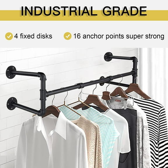 qewtrs 48" White Wall Mounted Clothes Rack   Pipe Iron Garment Bar  Heavy-Duty Detachable Clothing Rod  Multi-Purpose Metal Wall Display Hanging Pole for Closet Storage  Laundry Room