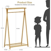 qewtrs Clothes Rack Bamboo Dress Storage with 2 Storage Shelves Portable Garment Rack Organizer for Bedroom Playroom Nursery Entryway gtr