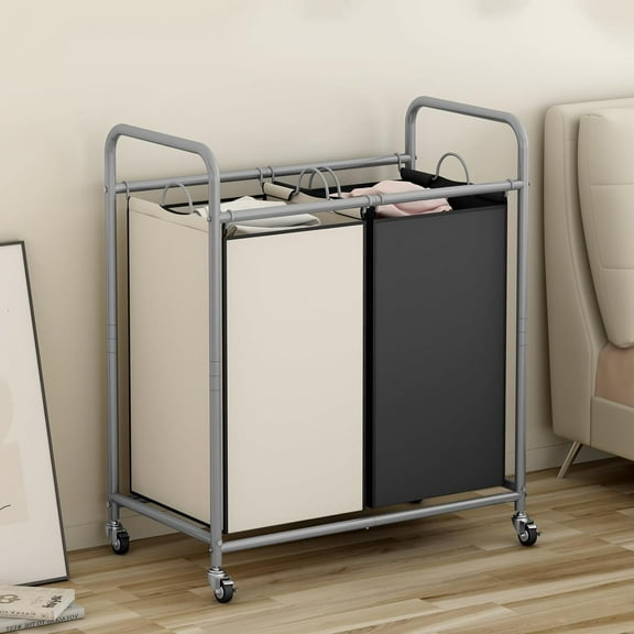 qewtrs Laundry Sorter Basket 2 Bag Laundry Hamper Cart with Rolling Lockable Wheels and Removable Bags Laundry Organizer Cart for Clothes Storage gtr
