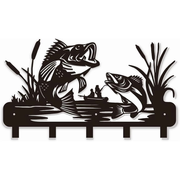 qewtrs Metal Fish Coat Hooks Wall Art Decor-Fish Hangers and Key Holder-Clothes Rack and Backpack Holder for Wall Fishing Decor for Storage Living Room Hallway Office gtr