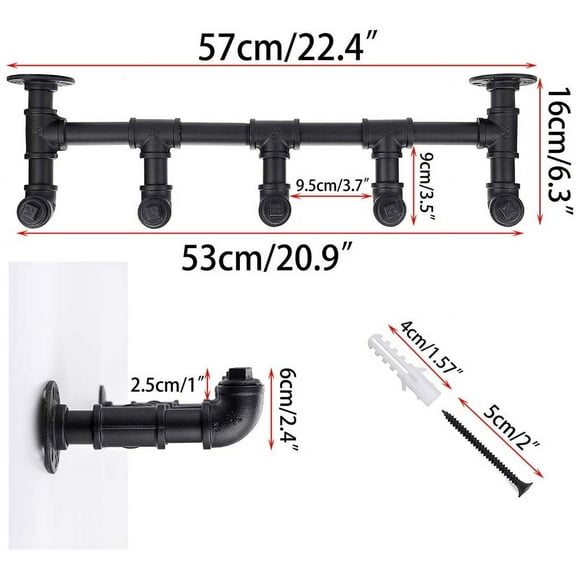 qewtrs Pipe Coat Towel Rack with 5 Hooks- Vintage Heavy Duty Clothes Hat Hanger Racks with Screws Rustic Iron Garment Storage Display Rail for Store Wardrobe Boutique gtr