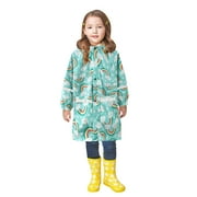 qiangong Raincoat for Girls Children's Boys Girls Button Rain Jacket Hooded Windproof Raincoat Kids Long Sleeve Hoodie Trench Kids Raincoat Green 130