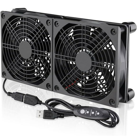 qianjie USB Cooling Fans 2x120mm USB Fan 2 Fans with Protective Net for Router TV Box DVR Amplifier Powerful and Quiet