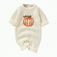 thumbnail image 1 of qiiinnHk 1st Halloween Baby Boy Girl Outfit Pumpkin Embroidered Sweater Knit Bubble Romper Cute Baby Halloween Onesie Fall Winter Clothes 1-3 Months,Beige, 1 of 7