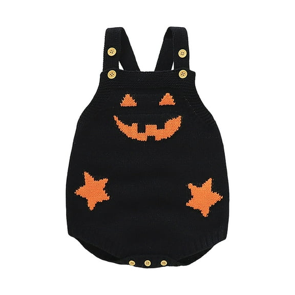 qiiinnHk Baby Boy Girl Halloween Clothes Sweater Romper Pumpkin Ghost Knitted Romper Suspender Jumpsuit Baby Girl Halloween Outfit 6-9 Months,Black