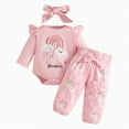 thumbnail image 1 of qiiinnHk Baby Girl Clothes Baby Long Sleeve Ruffle Bow Print Romper Pants Fall Winter Outfits 3PCS Gifts Set Baby Girls' Clothing 12-18 Months,Pink, 1 of 7