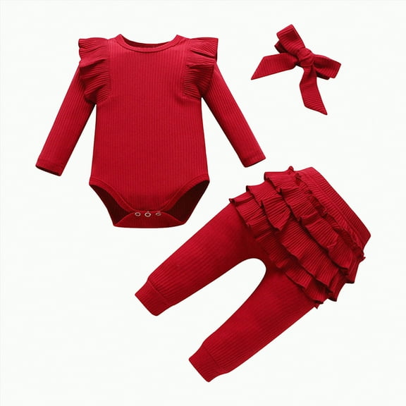 qiiinnHk Baby Girl Clothes Fall Winter Outfits Ruffle Long Sleeve Romper Pants Cute Baby Girl Clothes Set 0-3 Months,