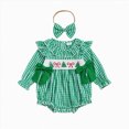 thumbnail image 1 of qiiinnHk Christmas Baby Girl Outfit Plaid Romper Baby Sweatshirt Romper Infant Girl Festival Clothes Fall Winter Outfits with Headband 3-6 Months,Green, 1 of 4