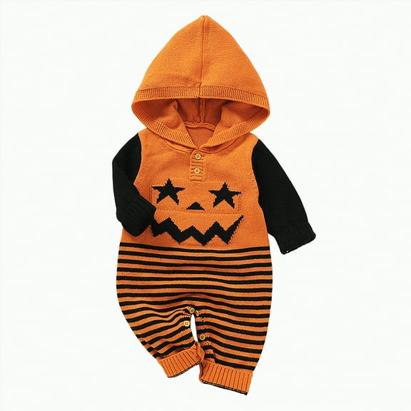 qiiinnHk My First Halloween Baby Boy Girl Outfit Sweater Romper Pumpkin Knitted Romper Jumpsuit Halloween Baby Onesie Fall Winter Clothes 6-9 Months,Orange
