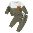 thumbnail image 1 of qiiinnHk Toddler Baby Boy Clothes Fall Winter Outfit Patchwork Long Sleeve Sweatshirt Tops Stretch Pants Playwear Toddler Sets for Boys 2-3 Years,Brown, 1 of 7