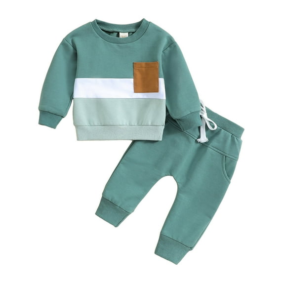 qiiinnHk Toddler Baby Boy Clothes Fall Winter Outfit Patchwork Long Sleeve Sweatshirt Tops Stretch Pants Playwear Toddler Sets for Boys 3-6 Months,Green