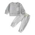 thumbnail image 1 of qiiinnHk Toddler Baby Boy Clothes Fall Winter Outfit Patchwork Long Sleeve Sweatshirt Tops Stretch Pants Playwear Toddler Sets for Boys 3-6 Months,Grey, 1 of 7