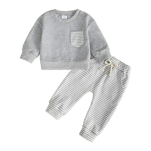 qiiinnHk Toddler Baby Boy Clothes Fall Winter Outfit Patchwork Long Sleeve Sweatshirt Tops Stretch Pants Playwear Toddler Sets for Boys 3-6 Months,Grey