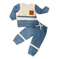 thumbnail image 1 of qiiinnHk Toddler Baby Boy Fall Winter Clothes Color Block Long Sleeve Sweatshirt Pullover Tops + Joggers Pants Cute Baby Boy Outfits Set 18-24 Months,Blue, 1 of 5