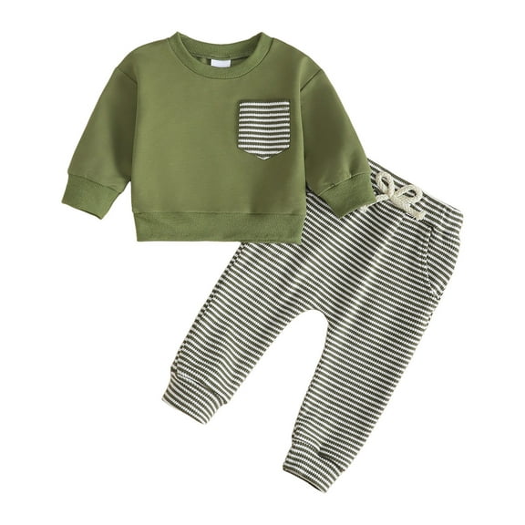 qiiinnHk Toddler Baby Boy Fall Winter Outfit Contrast Color Long Sleeve Sweatshirts Stretch Jogger Pants Baby Boy Clothes Sets 6-12 Months,Green