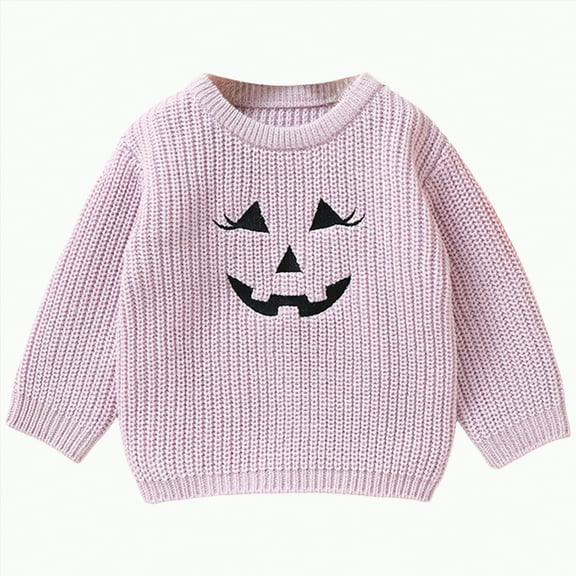 qiiinnHk Toddler Boy Girl Halloween Sweater Knit Baby Sweater Long Sleeve Crewneck Letter Sweatshirt Fall Winter Clothes Purple,2-3 Years