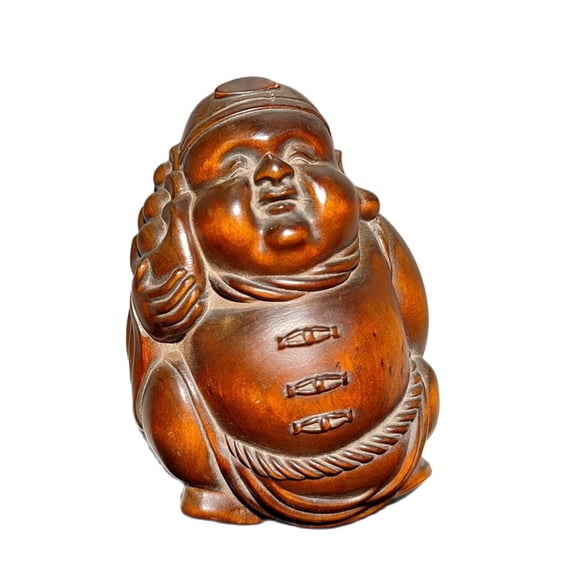 qing Braid Rich man Figurines vintage wooden Carved wood carving Home decor mini gift mini souvenir amusing