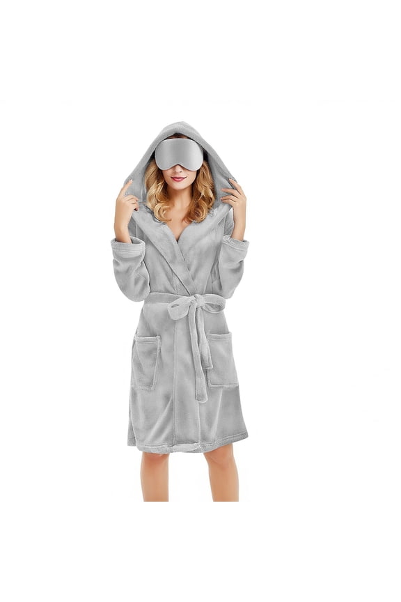 100% Cotton Robe Women Plush Robes for Women with Warm Fleece Hooded Bathrobe Soft Long Spa Robe with Pockets Short Style Women Robes
