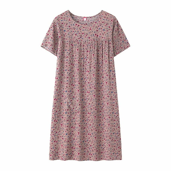 qinhaie 2025 Clearance Cotton Night Shirts Short Sleeve Women Nightgowns Elderly Sleepwear Plus Size Dress Pink,One Size