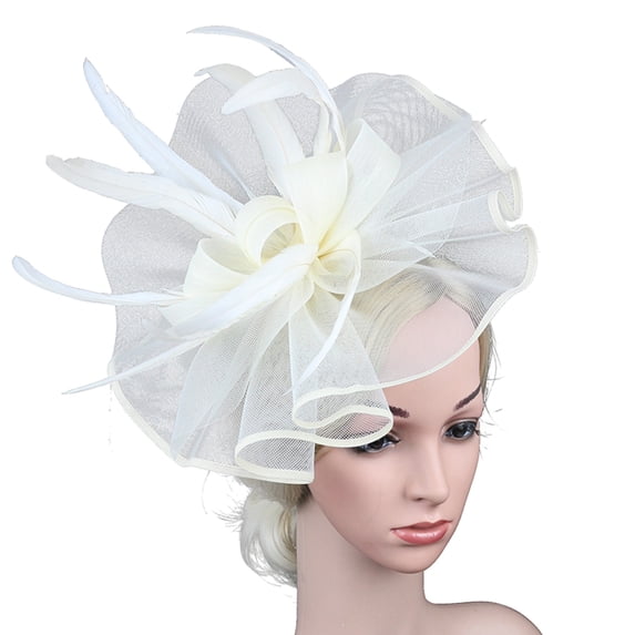 qinhaie Fascinators Hats for Women, Flower Mesh Headband & Clip, Tea Party Wedding Headwear, Kentucky Derby Fascinator Hat for Girls Women, Beige