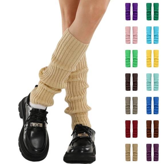 qinhaie Legwarmers for Women Ladies, Knit Leg Warmer for Dance Skating Yoga Party, 80s Ribbed Long Socks, Winter Extra Soft Knee High Leg Warmers, Khaki