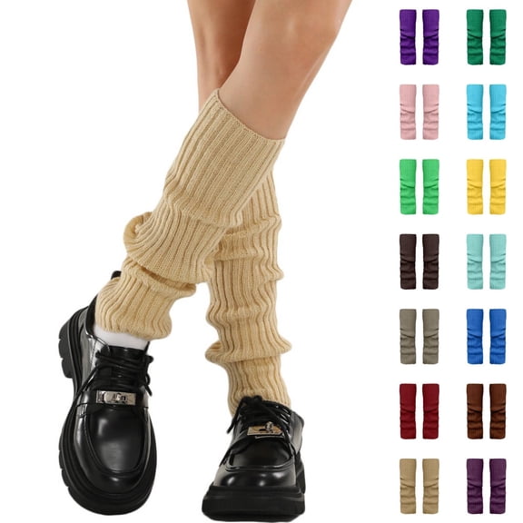 qinhaie Legwarmers for Women Ladies, Knit Leg Warmer for Dance Skating Yoga Party, 80s Ribbed Long Socks, Winter Extra Soft Knee High Leg Warmers, Khaki