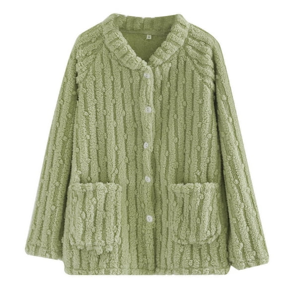 WCJM Matching Family Outfits Women's Flannel Single Piece Top Autumn and Winter Sleepwear Warm Coral Fleece Plus Oversized Cardigan Home Clothes Two-Piece Set Women's Sleepwear